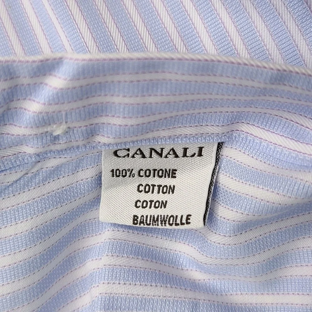 Canali Light Blue, White and Purple Striped Dress Shirt 👔 - Picture 3 of 8